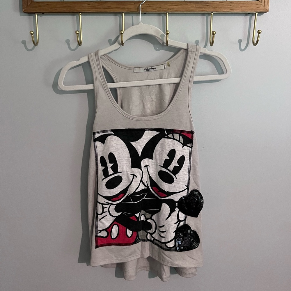Disney Women’s Tank Top - Light Gray with Mickey and Minnie